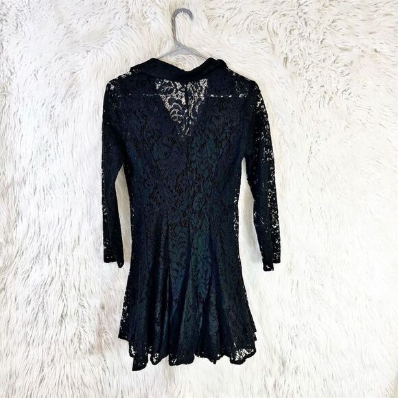 Zara XS Black Lace Collared Mini Shirt Dress Gold Buttons Party - Picture 5 of 9